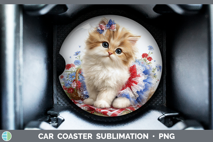Cats Patriotic Persian Cat Car Coaster Sublimation Designs