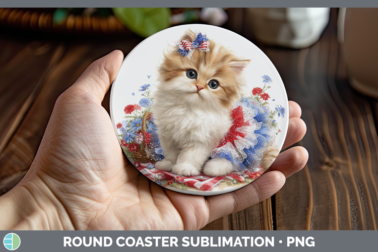 Cats Patriotic Persian Cat Round Coaster Sublimation Coaster