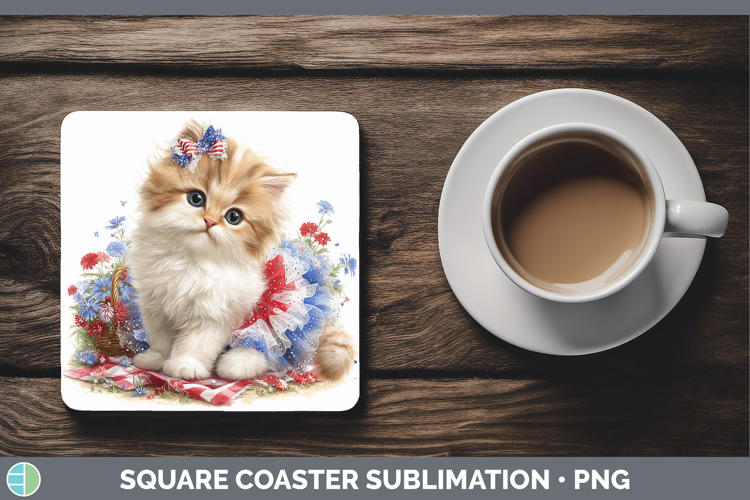 Cats Patriotic Persian Cat Square Coaster Sublimation Coaste