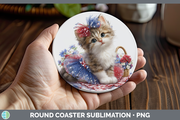 Cats Patriotic Ragdoll Cat Round Coaster Sublimation Coaster