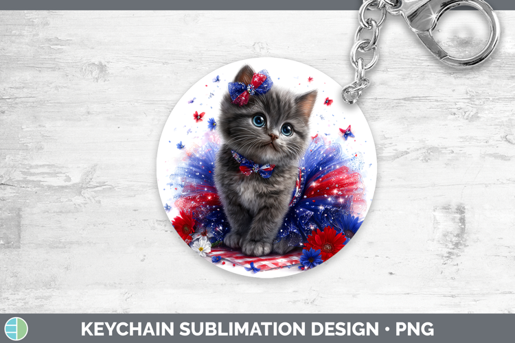 Cats Patriotic Russian Blue Cat Keychain Sublimation Keyring