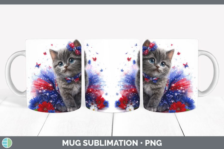 Cats Patriotic Russian Blue Cat Mug Wrap Sublimation Coffee