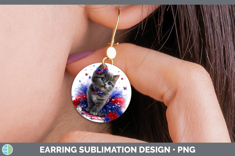 Cats Patriotic Russian Blue Cat Round Earrings Sublimation E