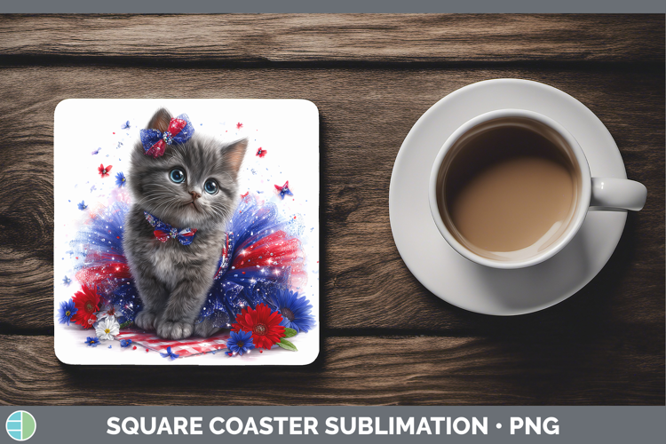 Cats Patriotic Russian Blue Cat Square Coaster Sublimation C
