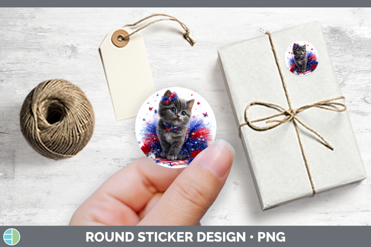 Cats Patriotic Russian Blue Cat Stickers | Round Labels Desi