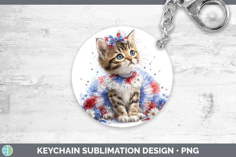 Cats Patriotic Savannah Cat Keychain Sublimation Keyring Des