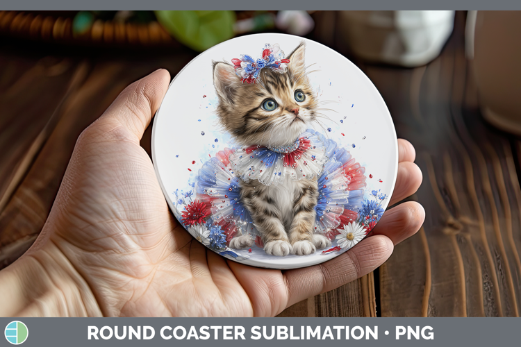 Cats Patriotic Savannah Cat Round Coaster Sublimation Coaste