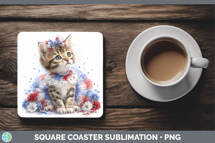 Cats Patriotic Savannah Cat Square Coaster Sublimation Coast