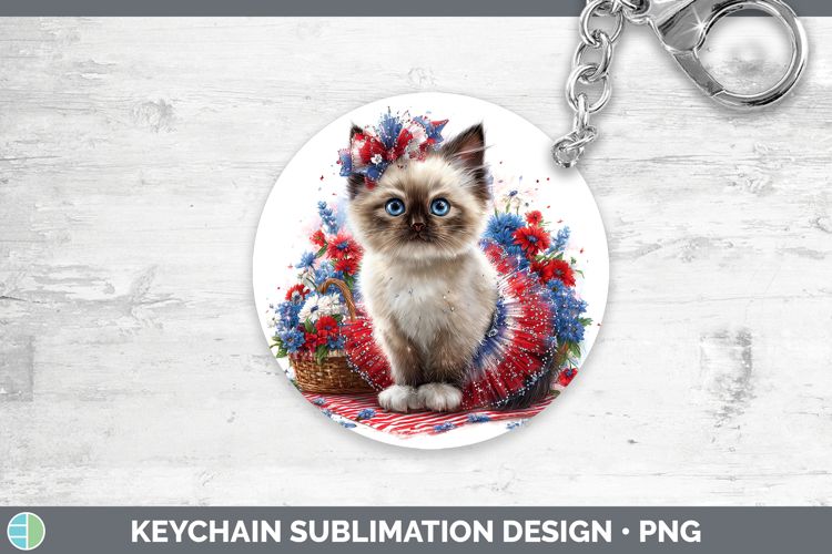 Cats Patriotic Siamese Cat Keychain Sublimation Keyring Desi