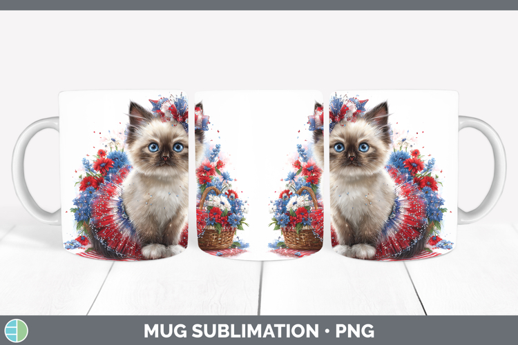 Cats Patriotic Siamese Cat Mug Wrap Sublimation Coffee Cup D