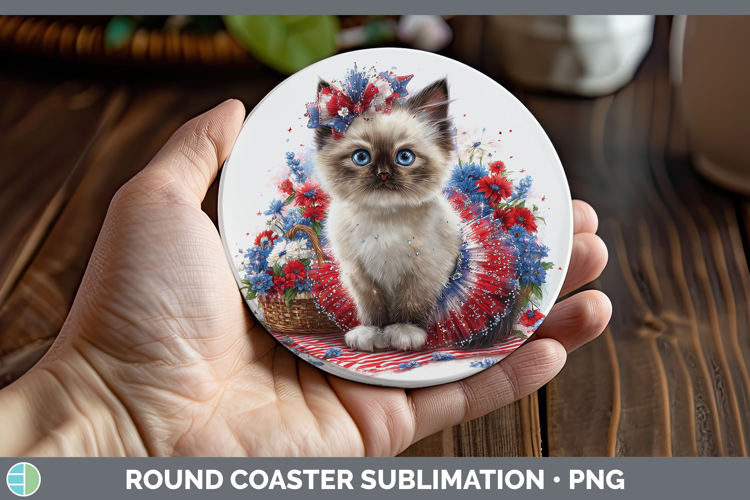 Cats Patriotic Siamese Cat Round Coaster Sublimation Coaster