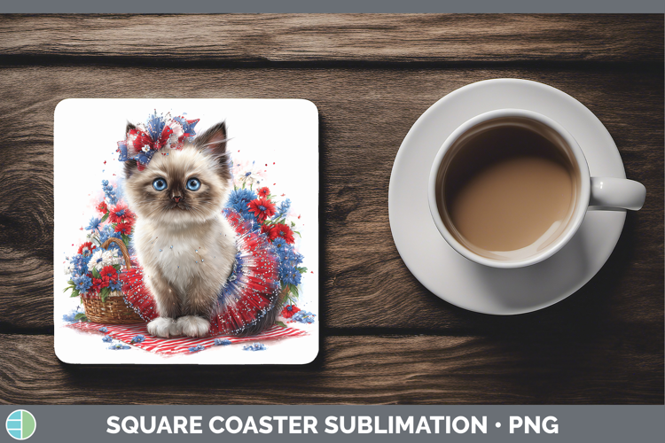 Cats Patriotic Siamese Cat Square Coaster Sublimation Coaste