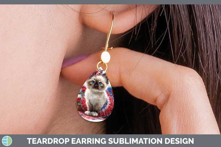 Cats Patriotic Siamese Cat Teardrop Earrings Sublimation Ear