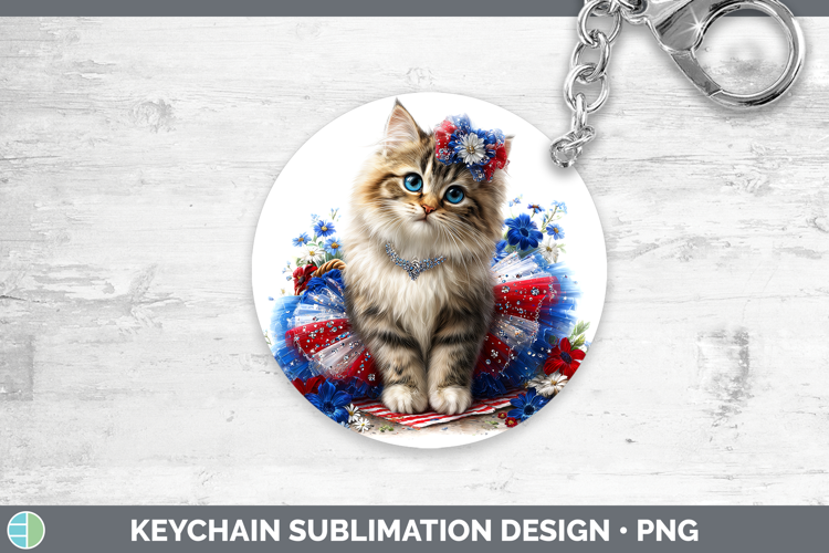 Cats Patriotic Siberian Cat Keychain Sublimation Keyring Des