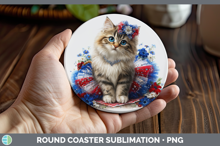 Cats Patriotic Siberian Cat Round Coaster Sublimation Coaste