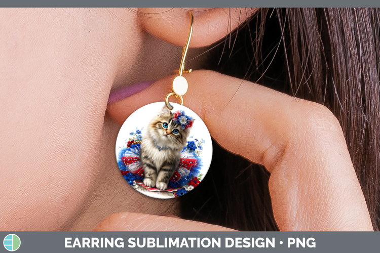 Cats Patriotic Siberian Cat Round Earrings Sublimation Earri