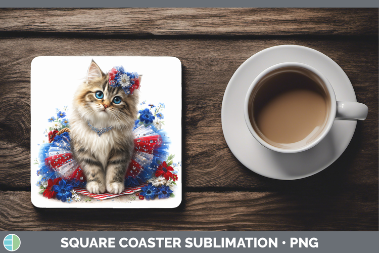 Cats Patriotic Siberian Cat Square Coaster Sublimation Coast