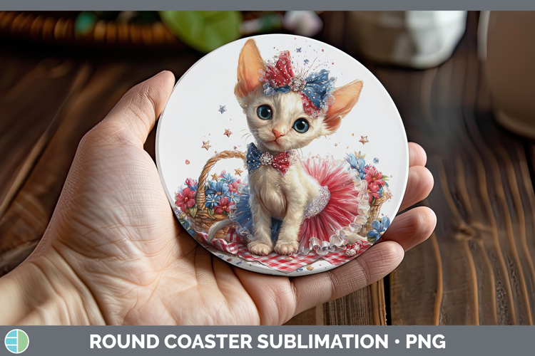 Cats Patriotic Sphynx Cat Round Coaster Sublimation Coaster