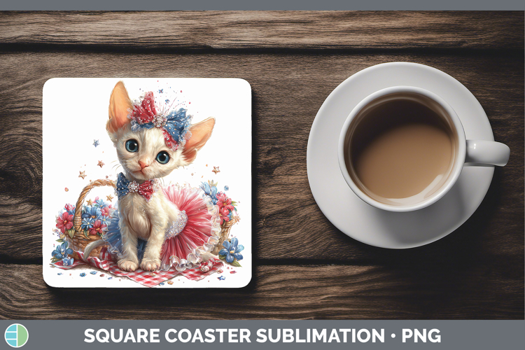 Cats Patriotic Sphynx Cat Square Coaster Sublimation Coaster