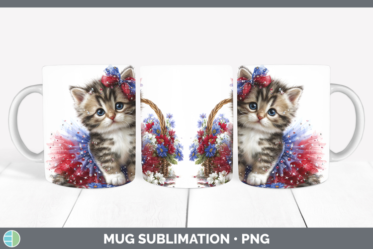Cats Patriotic Tabby Cat Mug Wrap Sublimation Coffee Cup Des