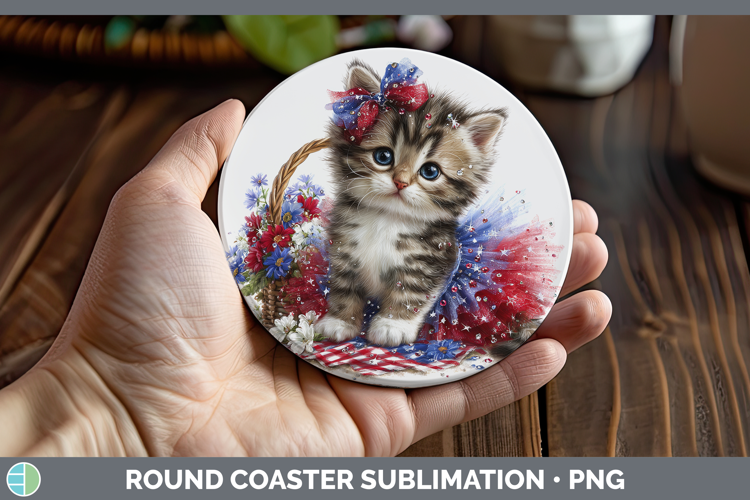 Cats Patriotic Tabby Cat Round Coaster Sublimation Coaster D