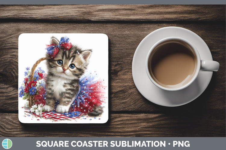 Cats Patriotic Tabby Cat Square Coaster Sublimation Coaster
