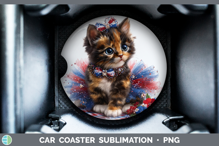 Cats Patriotic Tortoiseshell Cat Car Coaster Sublimation De