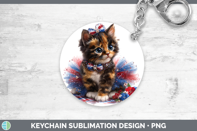 Cats Patriotic Tortoiseshell Cat Keychain Sublimation Keyrin