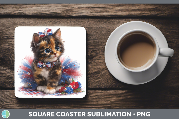 Cats Patriotic Tortoiseshell Cat Square Coaster Sublimation