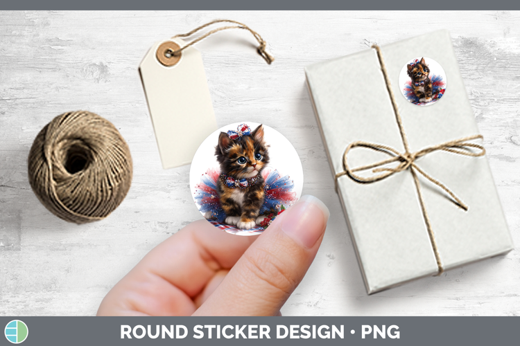 Cats Patriotic Tortoiseshell Cat Stickers | Round Labels Des
