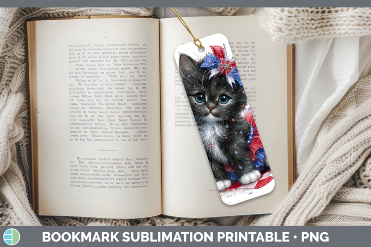 Cats Patriotic Tuxedo Cat Bookmark Sublimation Printable Des