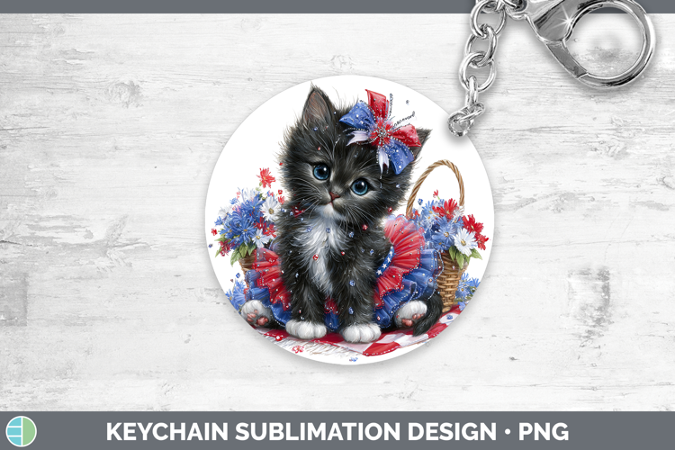 Cats Patriotic Tuxedo Cat Keychain Sublimation Keyring Desig