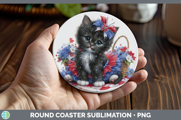 Cats Patriotic Tuxedo Cat Round Coaster Sublimation Coaster