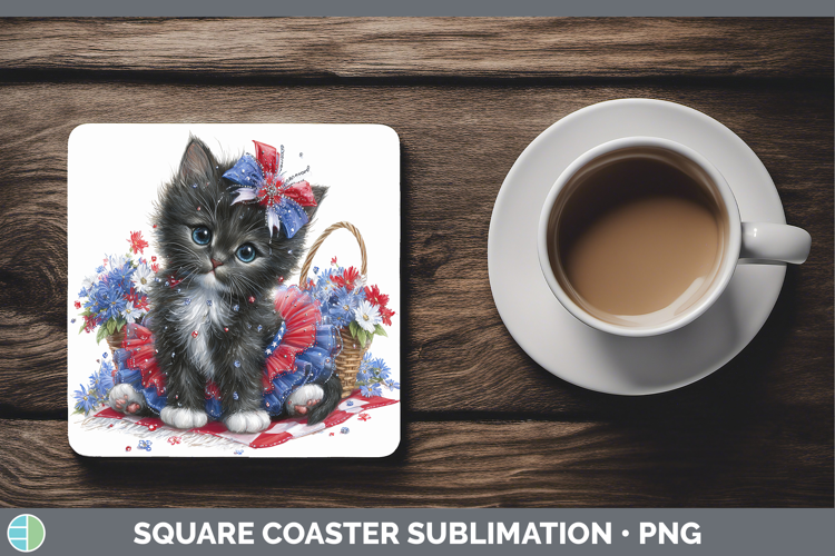 Cats Patriotic Tuxedo Cat Square Coaster Sublimation Coaster
