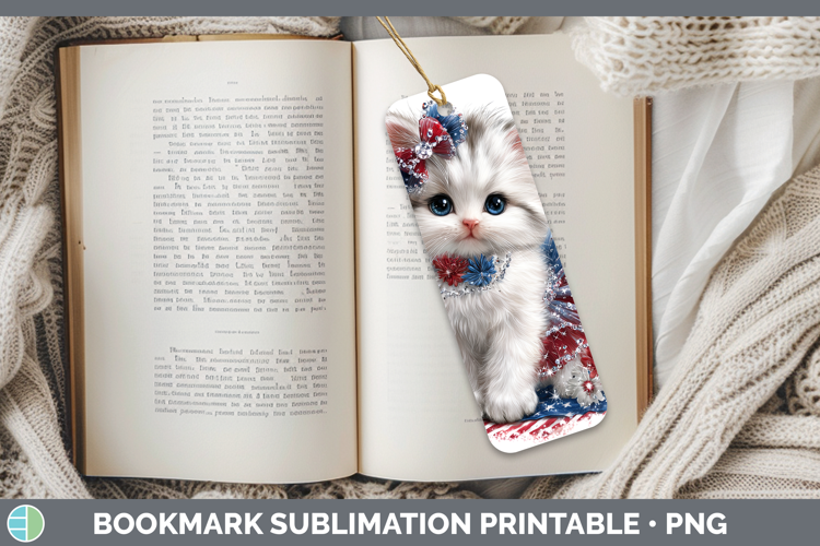 Cats Patriotic White Cat Bookmark Sublimation Printable Desi