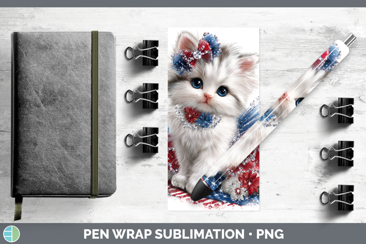 Cats Patriotic White Cat Pen Wrap Sublimation Pen Designs