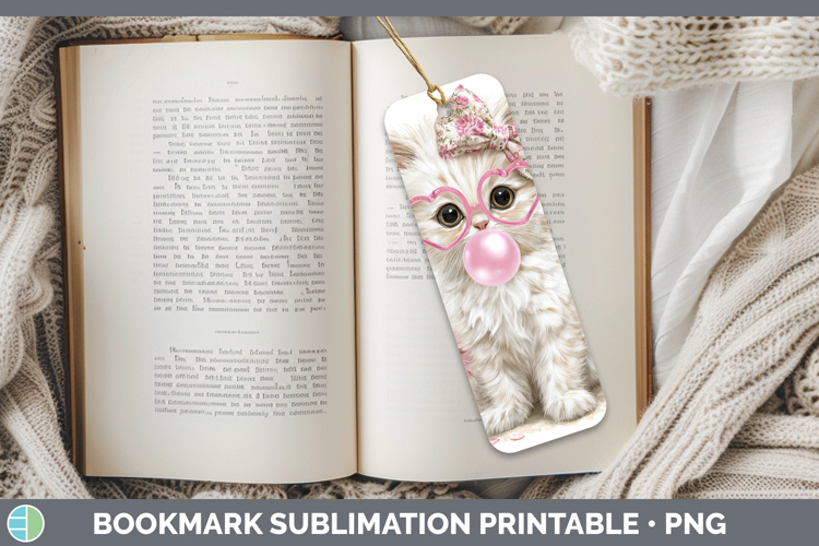 Angora Cats Pink Bubble Gum Bookmark Sublimation Design