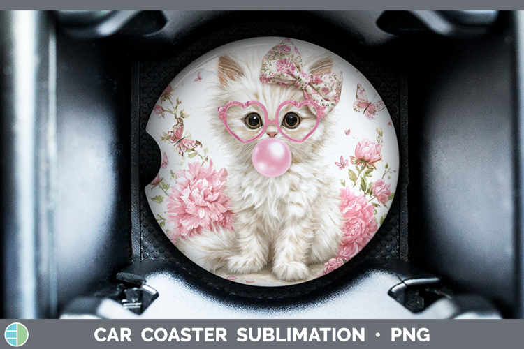 Angora Cats Pink Bubble Gum Car Coaster Sublimation Design