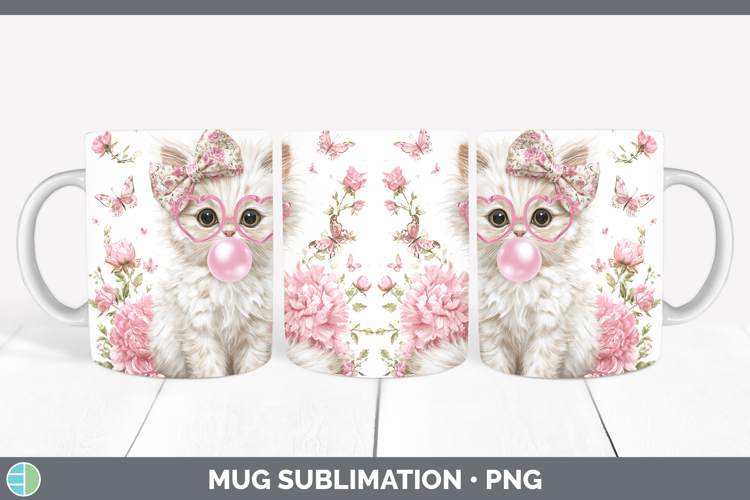Angora Cats Pink Bubble Gum Mug Wrap Sublimation Design