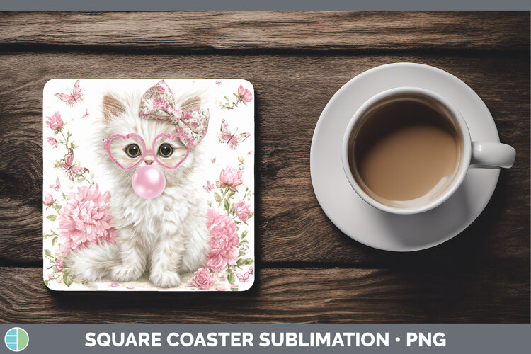 GorgeousCats Pink Bubble Gum Square Coaster design.