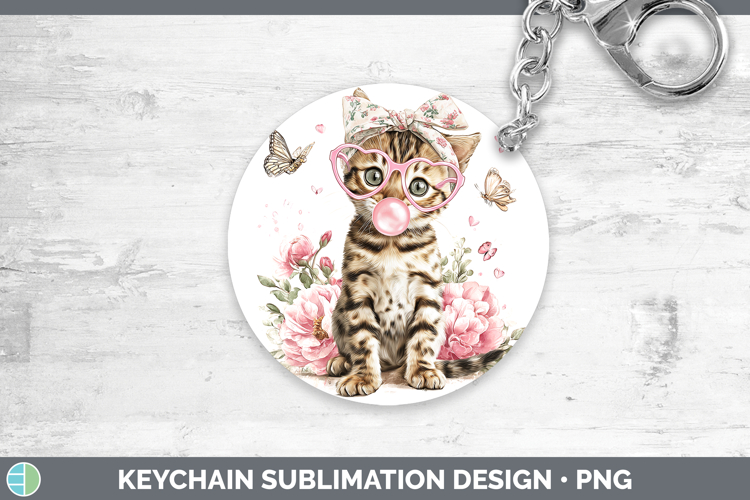 Bengal Cats Pink Bubble Gum Keychain Sublimation Design