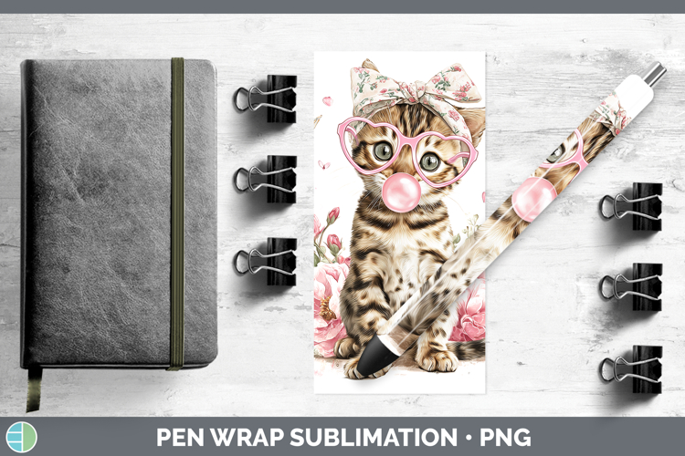 Bengal Cats Pink Bubble Gum Pen Wrap Sublimation Design
