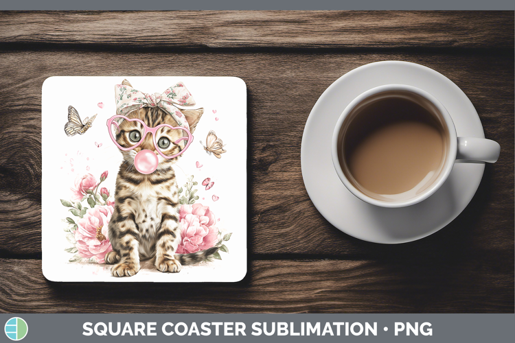 Bengal Cats Pink Bubble Gum Square Coaster Sublimation Desig