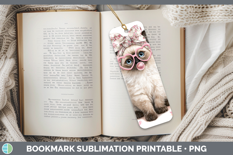 Birman Cats Pink Bubble Gum Bookmark Sublimation Design