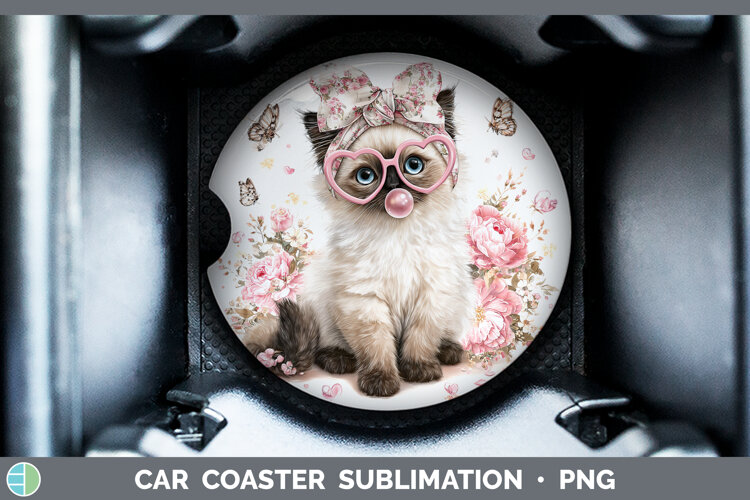 GorgeousCats Pink Bubble Gum Car Coaster design.