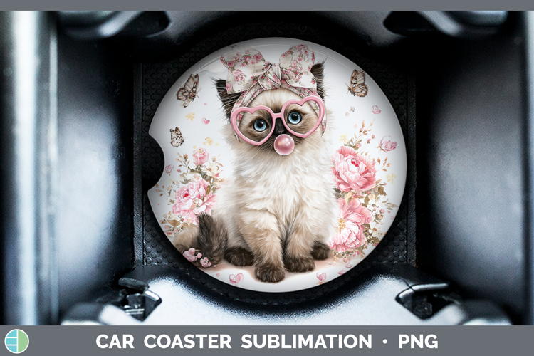 Birman Cats Pink Bubble Gum Car Coaster Sublimation Design