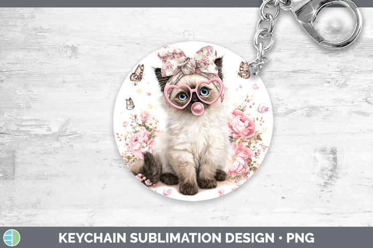 Birman Cats Pink Bubble Gum Keychain Sublimation Design