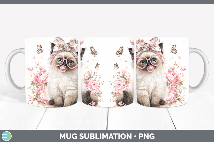 Birman Cats Pink Bubble Gum Mug Wrap Sublimation Design