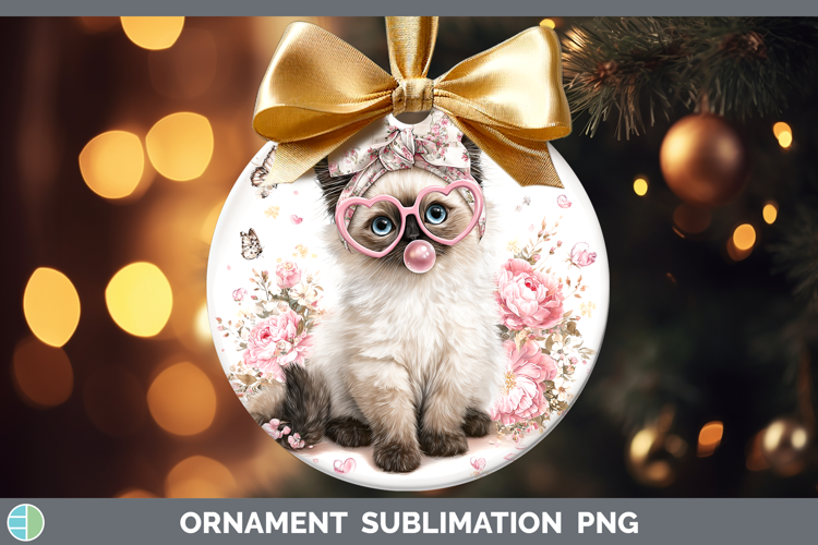 Birman Cats Pink Bubble Gum Ornament Sublimation Design