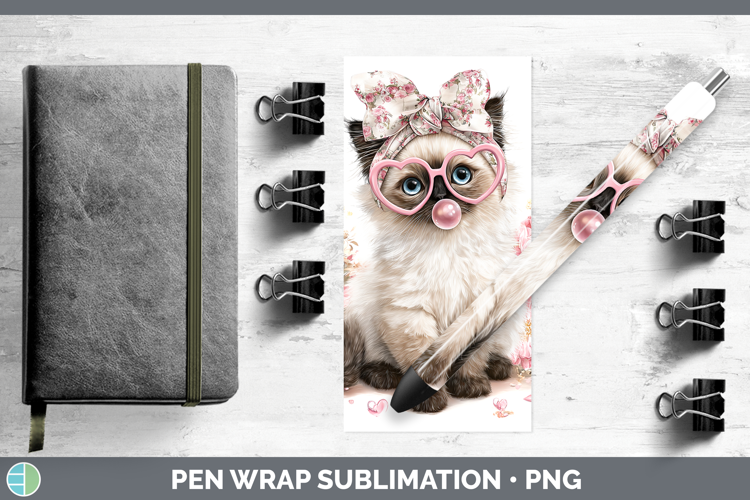 Birman Cats Pink Bubble Gum Pen Wrap Sublimation Design